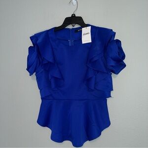 Kosmios Ruffle with Flower on Sleeves Top Size L